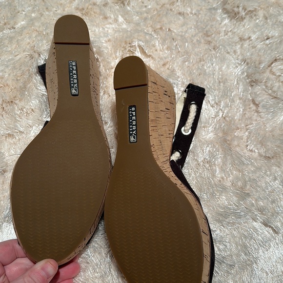 Sperry Nautical Navy Open Toed Wedges. Size 10. - Picture 5 of 8